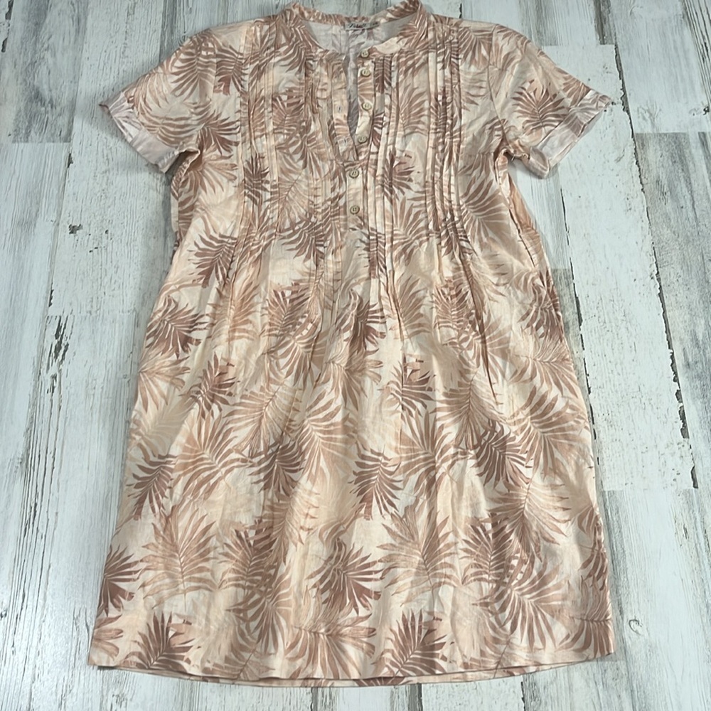 Faherty Gemina Linen Blend Shift Dress in Peach Palms Size Small - Picture 5 of 12